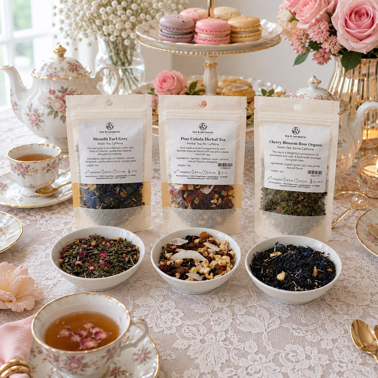 Elegant home tea party with loose leaf teas