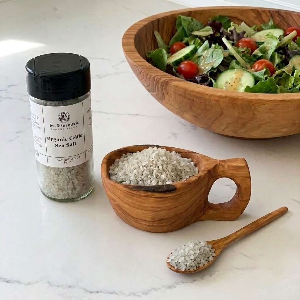 Celtic Salt by Wooden Salald bowl with salt a pot