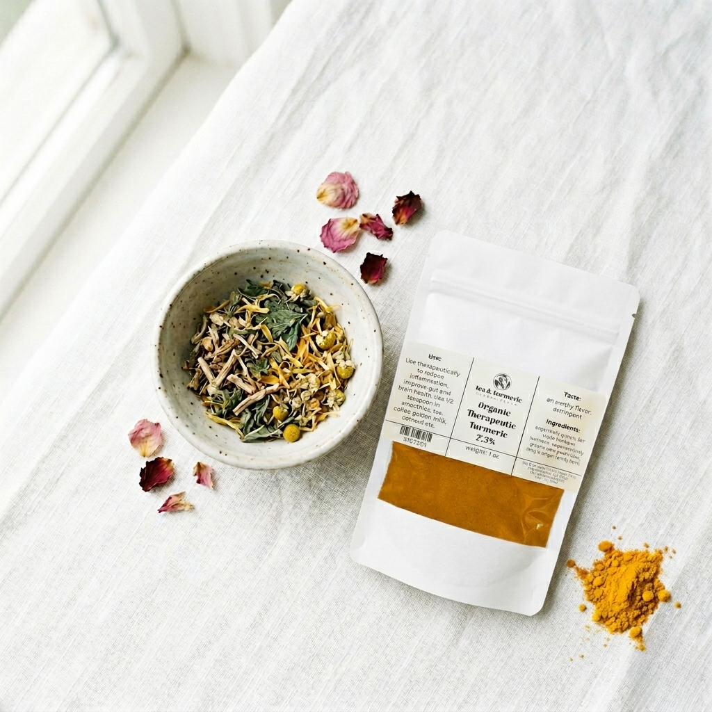 Organic Therapeutic Turmeric 7.3% by Tea and Turmeric Laguna Beach, heirloom single origin turmeric powder for inflammation support and golden milk