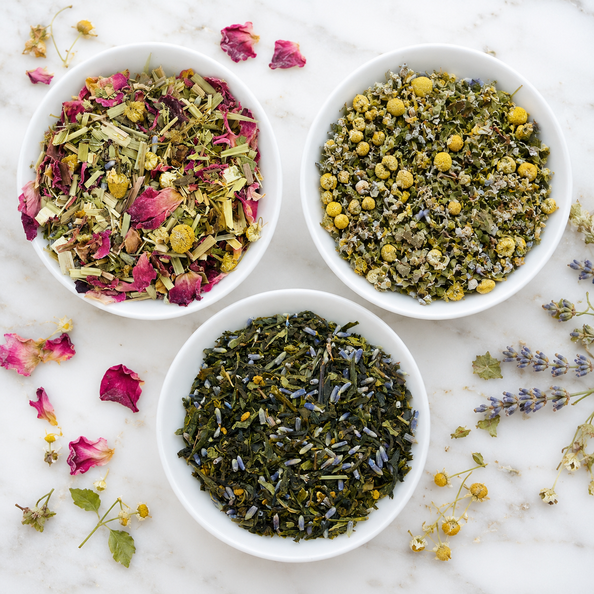 Peace of Mind, Stress Less, and Relaxing loose leaf herbal teas by Tea and Turmeric Laguna Beach.