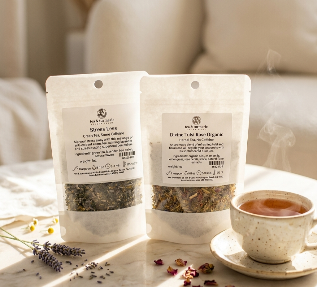 stress less divine tulsi rose packs cup of tea laguna beach