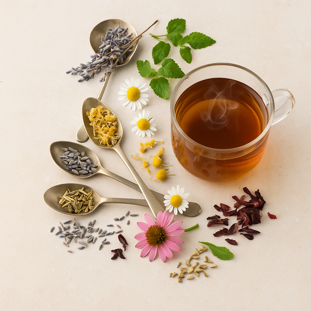 Herbal sleep tea with lavender, chamomile, echinacea and lemon balm — natural sleep remedies from Tea & Turmeric Laguna Beach Orange County